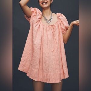 Maeve Peach Mini Dress with Puff Sleeves